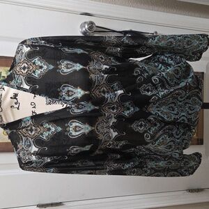 INC International Concepts Black and Teal Paisley Top